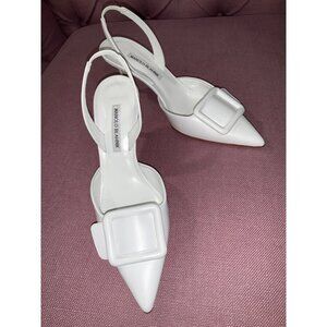 Manolo Blahnik Maysli 70mm Nappa Slingbacks in White New with Box eu 40